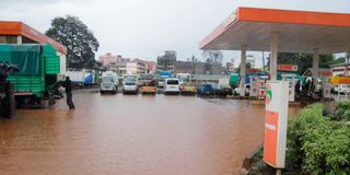Flooded petrol station