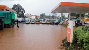 Flooded petrol station