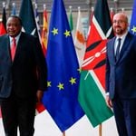 European Council President Charles Michel (right) welcomes President of Kenya Uhuru Kenyatta