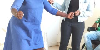 Anne Kamau with Jeritah Mwake rehearsing for new Crony comedy, KNT, Jan. 26,2022