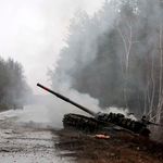 Smoke rises from a Russian tank in UKraine