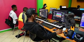 Music production students training at Music & Film Academy, the best music production school in Nairobi Kenya